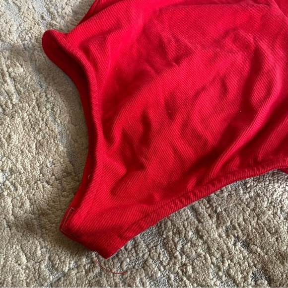 Angel Biba Ribbed Body Suit Tie Shoulder Straps Sleeveless Bright Red: Small - Picture 9 of 10